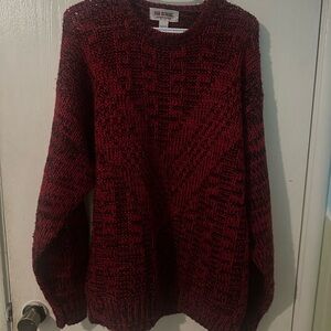 Vintage Brad Richards Chunky Red and Black Geometric Hand Knit Sweater
